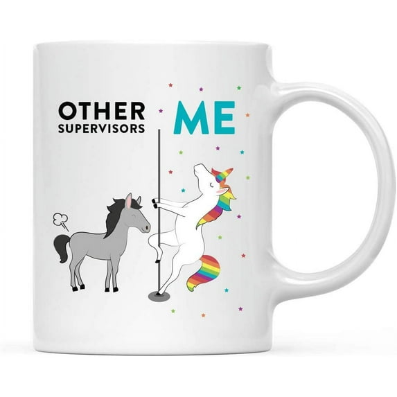 CTDream Funny Quirky 11oz. Ceramic Coffee Tea Mug Thank You Gift, Other Supervisors Me, Horse Unicorn, 1-Pack, Birthday Christmas Gift Ideas Coworker Him Her, Gift Box