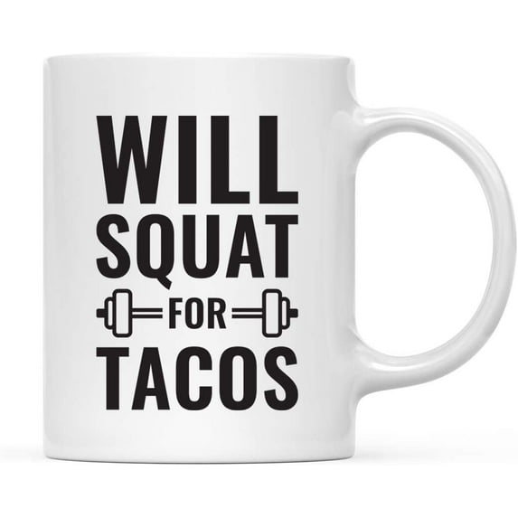CTDream Gym Workout Fitness Coffee Mug with Gift Box, Will Squat for Tacos, 1-Pack