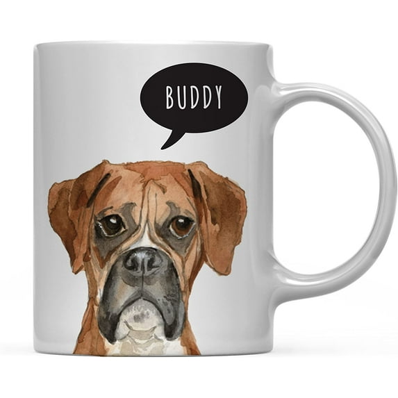 CTDream Personalized 11oz. Dog Coffee Mug Gift, Boxer Up Close, 1-Pack, Custom Name, Pet Animal Lover Birthday Christmas Gift for Her Family