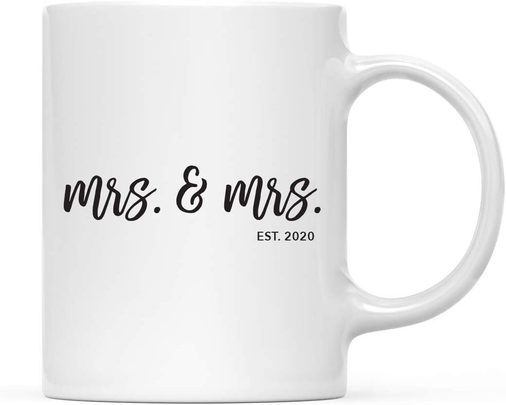 Unique Giftworks + Lesbian Wedding Gift – Pair of Mrs & Mrs  Diamond Rings Design Coffee Mugs with Optional Personalization! (2pcs)  (Personalize Them!)