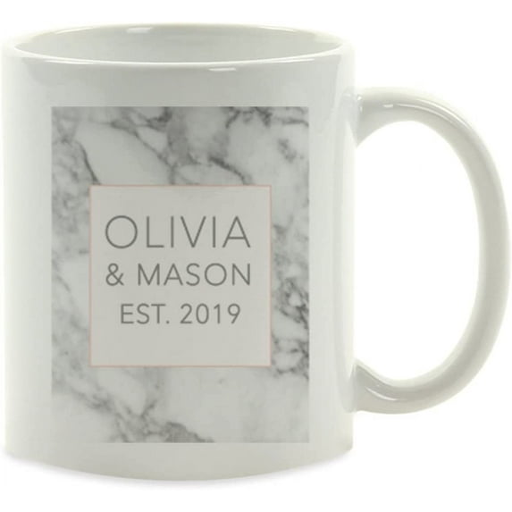 CTDream Personalized Coffee Mug Gift, Modern Gray Marble Box Heart Olivia & Mason Est. 2022, 1-Pack, Custom Letter Name, Engagement Bridal Shower Christmas Birthday Gift Ideas for Her Bride to Be