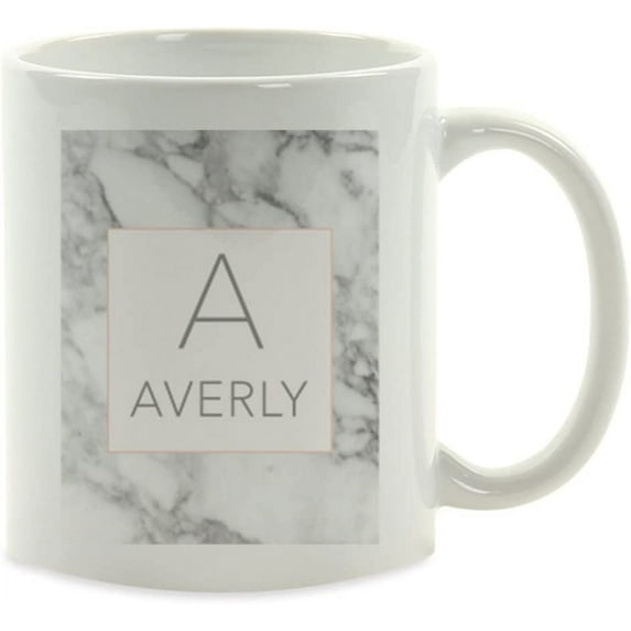 CTDream Personalized Coffee Mug Gift, Modern Gray Marble Box Monogram Letter and Name, A Amelia, 1-Pack, Custom Letter Name, Christmas Birthday Gift Ideas for Her Coworker Wife Friend