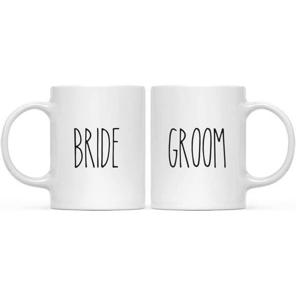 CTDream Simple Rustic Farmhouse Kitchen Decor 11oz. Ceramic Coffee Tea Mug , Bride, Groom, 2-Pack, Bridal Shower Birthday Christmas Anniversary Ideas