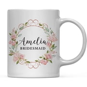 CTDream Wedding Party Personalized 11oz. Coffee Mug Gift, Amelia Bridesmaid, Pink Watercolor Roses with Faux Rose Gold Glitter 1-Pack, Custom Birthday Present Ideas