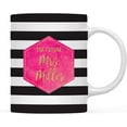 thumbnail image 1 of CTDream Wedding Party Personalized 11oz. Coffee Mug Gift, The Future Mrs. Miller, Modern Black White Stripes Hot Pink Fuchsia Watercolor with Faux Gold Glitter, 1-Pack, Custom Birthday Ideas, 1 of 6