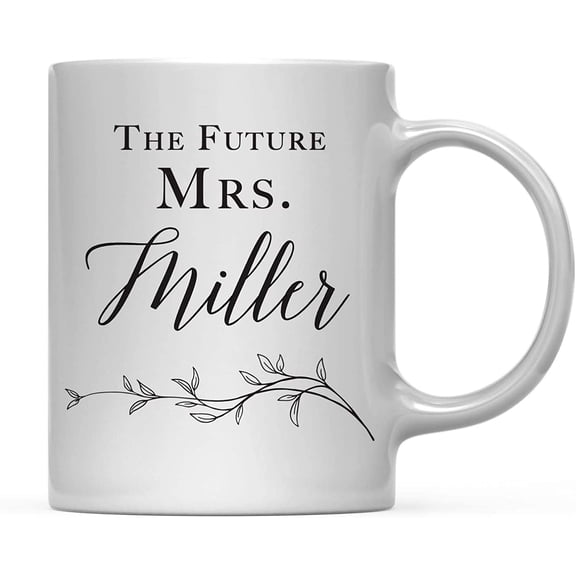 CTDream Wedding Party Personalized 11oz. Coffee Mug Gift, The Future Mrs. Miller, Vintage Boho Black Leaves Botanical Arrangement, 1-Pack, Custom Name Birthday Present Ideas