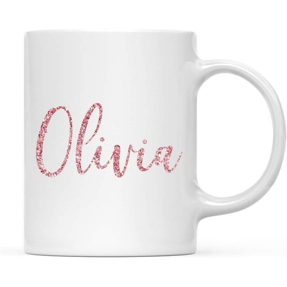 CTDream Wedding Party Personalized 11oz. Coffee Mug Gift, Your Name Here, Faux Pink Glitter, 1-Pack, Bridal Shower Engagement Wedding Anniversary Vow Renewal Present Ideas