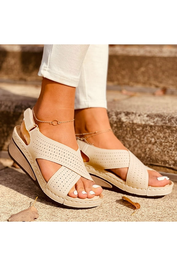 Sandals for Women Dressy Summer Wedge Heel Retro Hollow Out Sandals