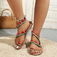 thumbnail image 1 of CHGBMOK Sandals for Women Dressy Summer Flats Flowers Beaded Open Toe Watermelon Strawberry Shoes Roman Sandals, 1 of 7