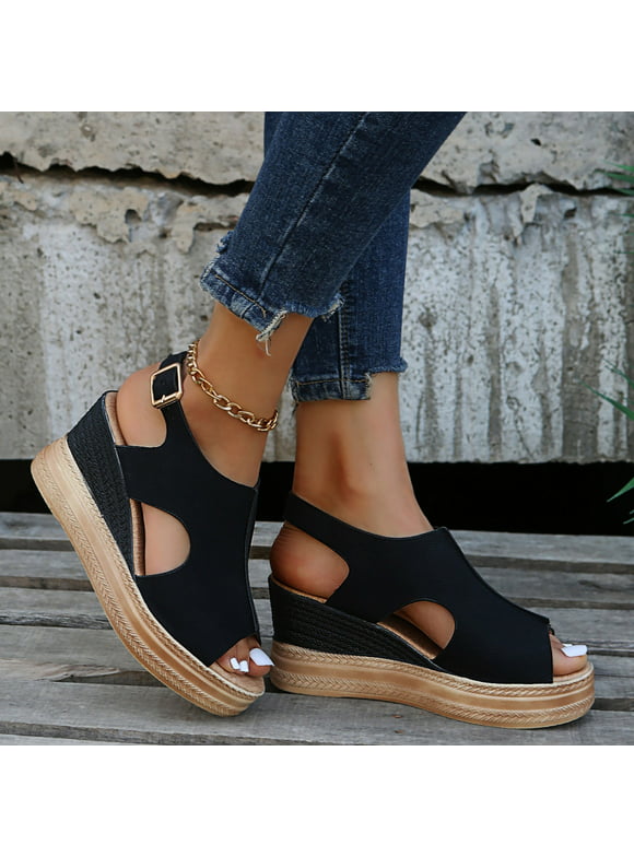 CTEEGC Sandals for Women Dressy Summer Large Size Open Toe Wedges High Heels Beach Sandals
