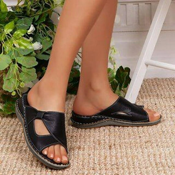 CTEEGC Summer Sandals for Women Bow Thick Bottom Beach Sandals Open Toe Slippers