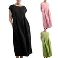 thumbnail image 1 of CHGBMOK Summer Linen Dress for Women Plus Size Casual Short Sleeve Round Neck Vintage Loose Long Dress, 1 of 6