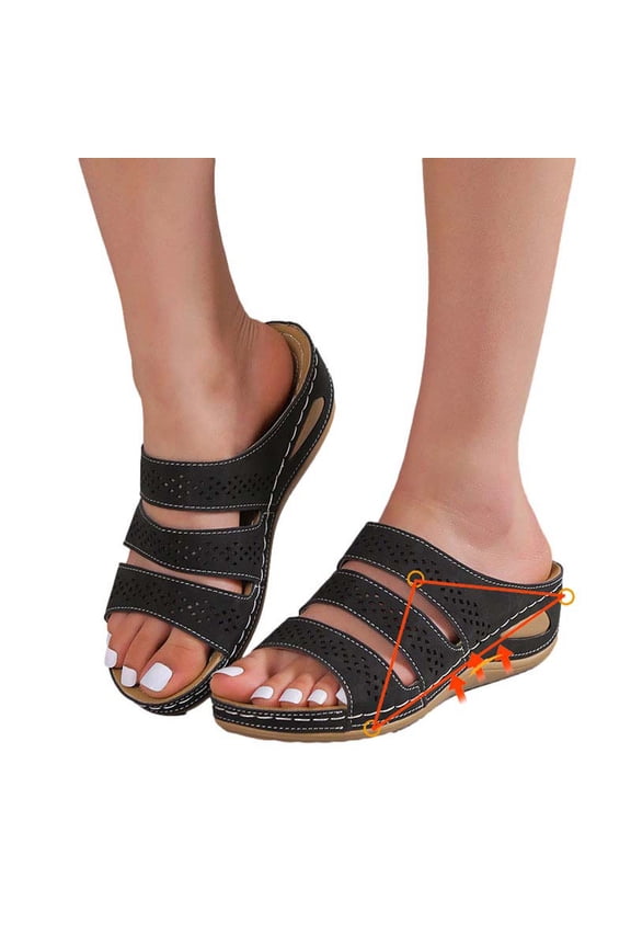 Womens Open Toe Sandals Wedges Casual Shoes Low-Heeled Sandals Flip Flop Orthopedic Sandals