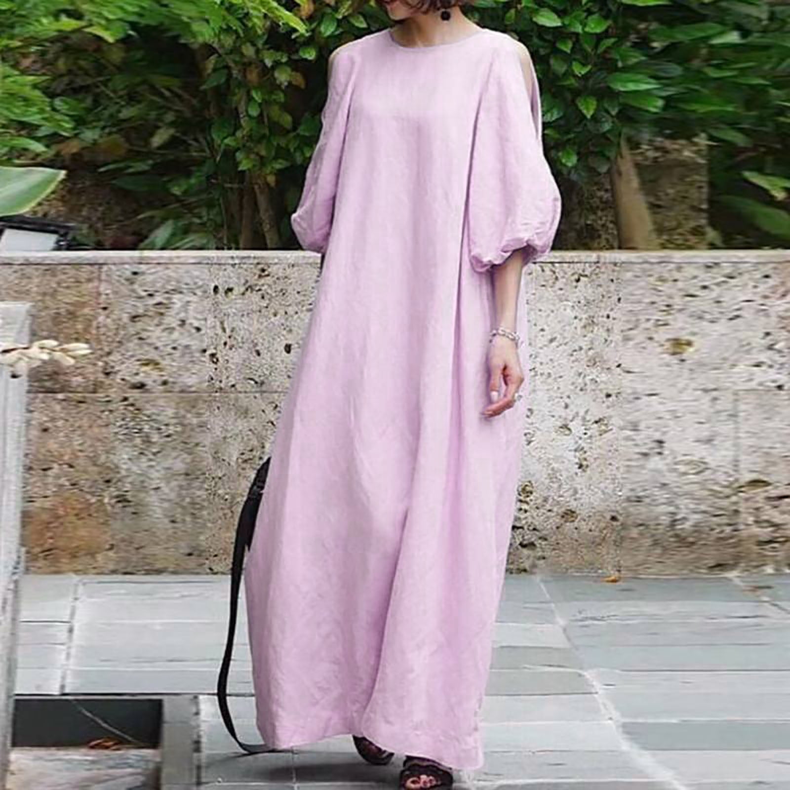 CTEEGC Womens Summer Dresses Solid Color Cotton Linen Dress