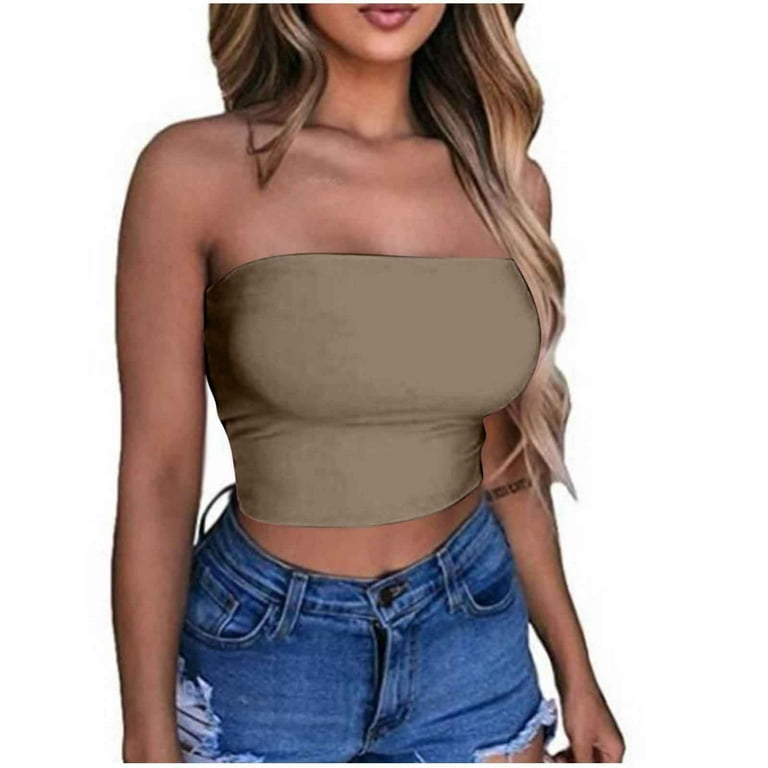 CTEEGC Womens Summer Tops Sexy Tube Tops for Women Crop Tops Solid Plain  Strapless Bandeau 