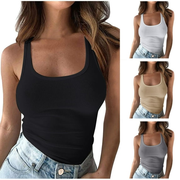 CHGBMOK Women's Summer Camisole Casual Comfort Sleeveless Tank Top U Neck Ribbed T-shirt Seamless Workout Yoga Tank