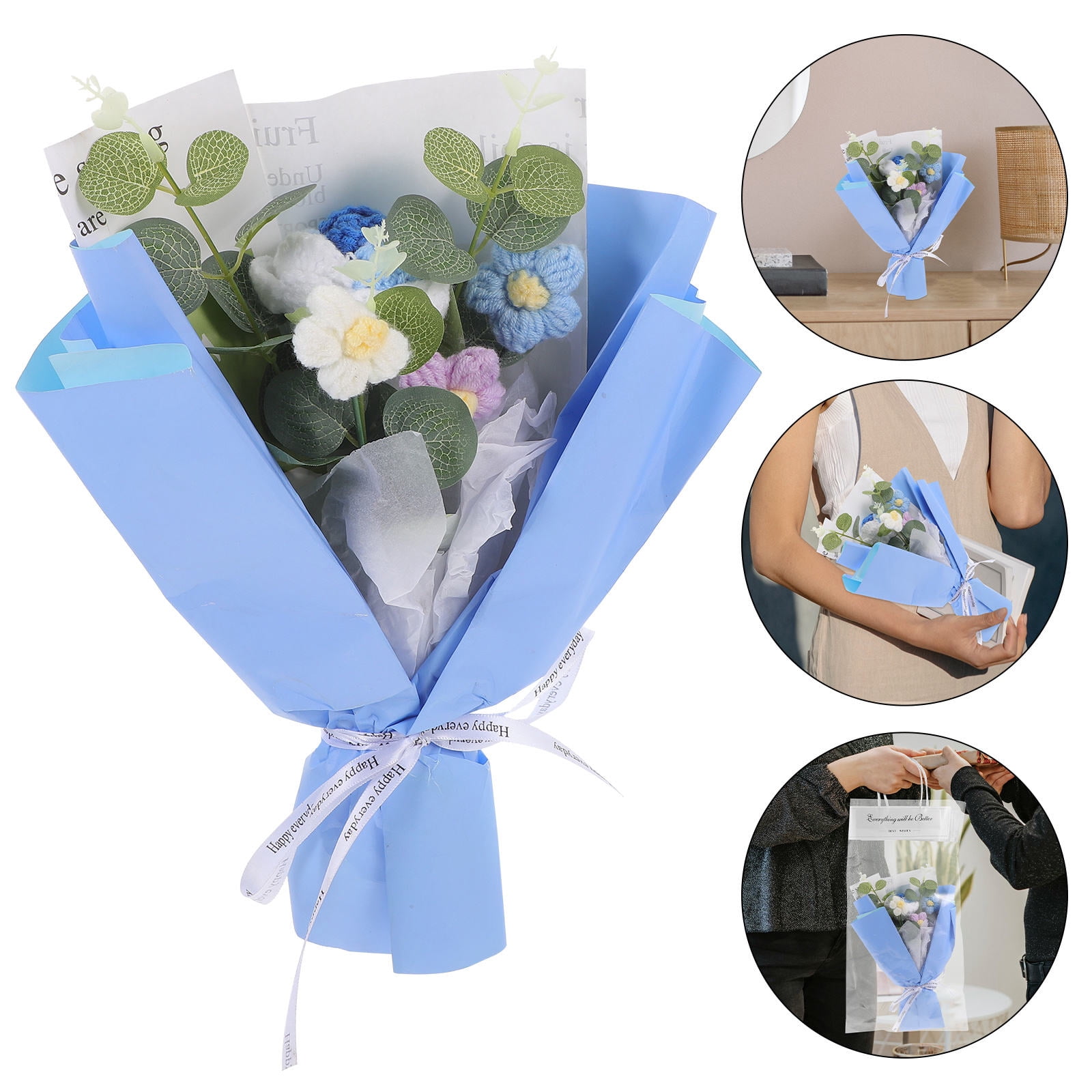 CTIRCHIU Crochet Flower Bouquet Decorative Floral Ornament for Home Decor, Party, Graduation & Special Celebration