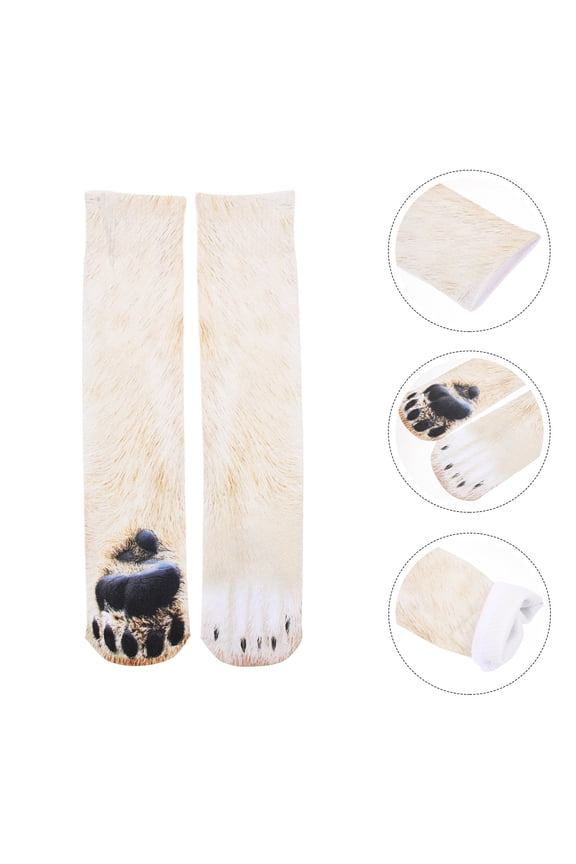 1 Pair Women's Beige Socks with Cute Animal Paw Design, Comfortable for Lounging, Sports, and Everyday Wear