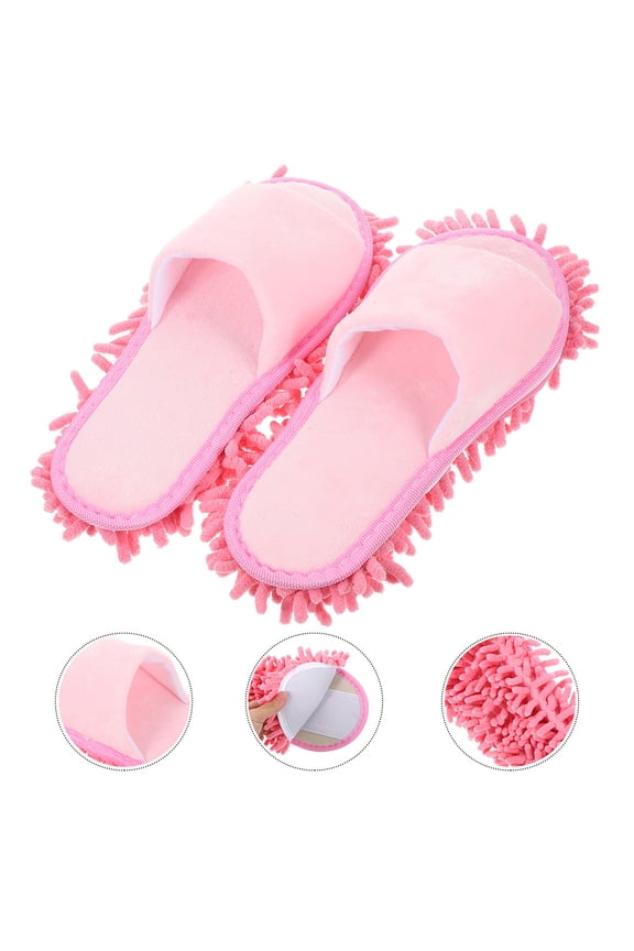 1 Pair Pink Unisex Open Toe Warmth Durable Indoor Dusting Mop Slippers Winter