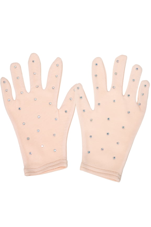 1Pair Khaki Ice Skating Performance Gloves with Rhinestone Accents