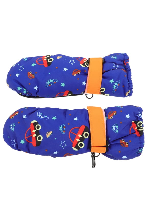 1 Pair Ski Gloves Kids Waterproof Cotton Navy Insulated Warmth For Boys And Girls Skiing Activities