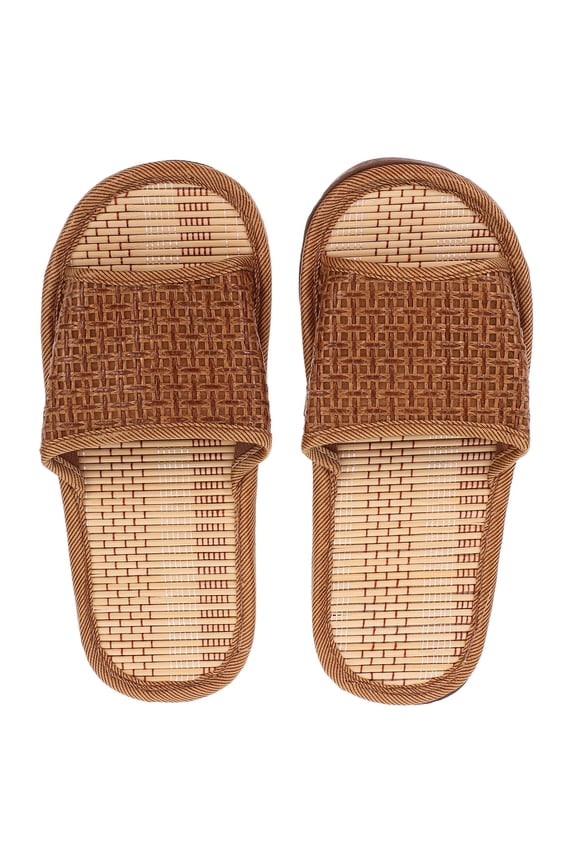 1 Pair Slippers for Summer Beach Use Rattan Woven Cool Brown
