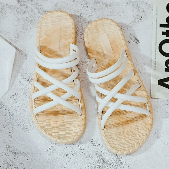 CTIRCHIU 1 Pair of Braided Sandals White PU Non Slip Open Toe Roman Style for Women Summer Shoes