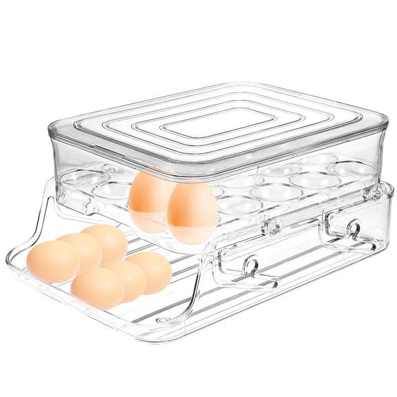 CTIRCHIU Double Layer Fridge Organizer with Automatic Rolling Feature, Space-Saving Kitchen Storage Rack, 1 Set for Home Use