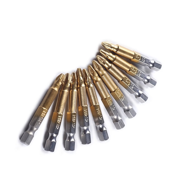 CTIRCHIU 10 Pcs Golden Durable Screw Driver Bits Titanium Coated for Mechanic Repair Work