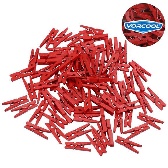 CTIRCHIU 100 Pcs Red Mini Paper Clips Wooden Clips for Crafting, Projects, Scrapbooking, and Holiday Decorations