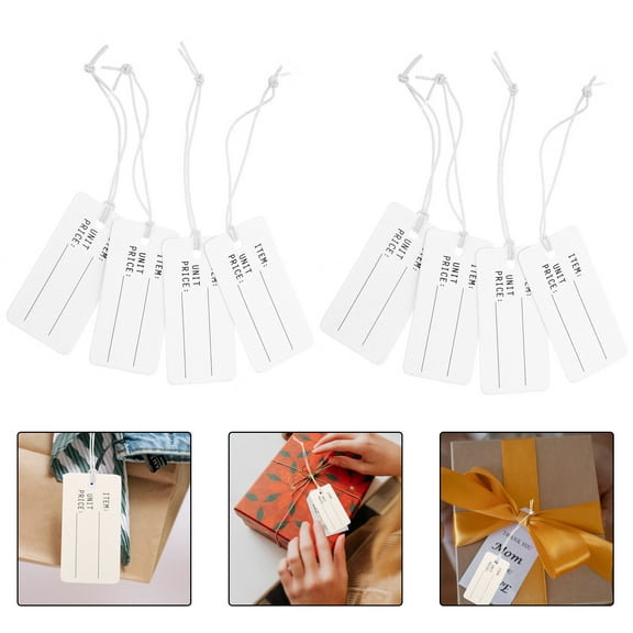 CTIRCHIU 100 White Paper Tags with Strings for Jewelry, Accessories, Craft Labeling and Tags, and Easy to