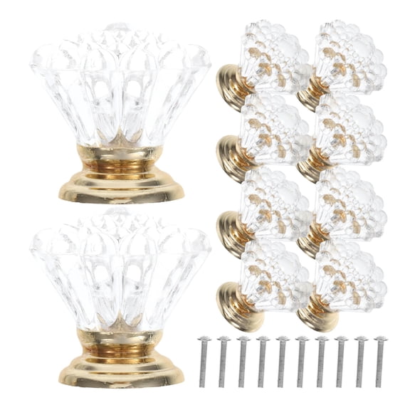 CTIRCHIU 10Pcs Clear Crystal Knobs with Golden Base for Kitchen Cabinet Door Handles