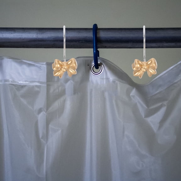 CTIRCHIU 10Pcs Golden Resin Curtain Hooks Bow Knot Design Easy Install Decorative Shower Rings