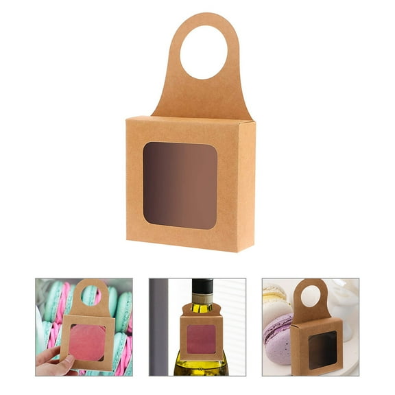 CTIRCHIU Brown Hanging Wine Bottle Boxes with Window - Set of 10 Elegant Hanging Bottle Packaging