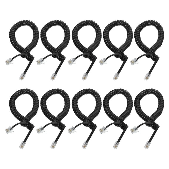 CTIRCHIU Black Coiled Phone Cables, Sturdy Material, Stable Signal, for Landlines, 10Pcs