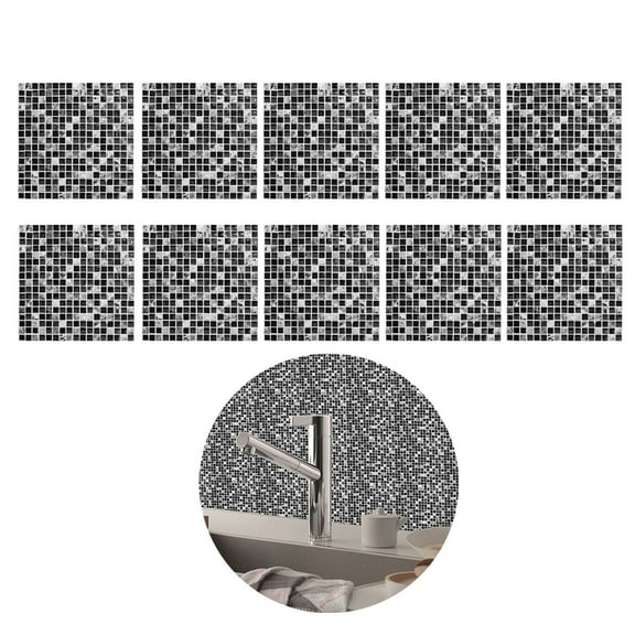 CTIRCHIU 10Pcs Self Adhesive Black Marble Tile Stickers for Kitchen and Bathroom Walls