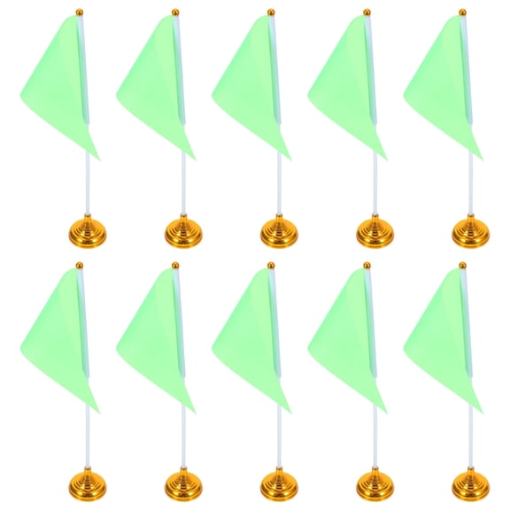 CTIRCHIU 10Pcs Solid Green Table Pennant Flag with Stable Plated Gold Base for Home and Office Decor
