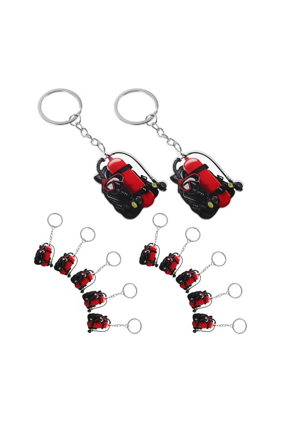 12Pcs Diving Cylinder Keychains in Red for Easy Identification and Coastal Accessory Charm