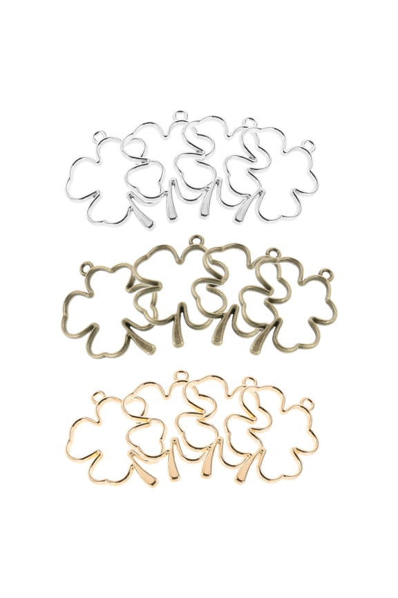 12Pcs Lucky Four Leaf Shamrock Pendant Necklace Alloy Charm for Jewelry Making Accessories