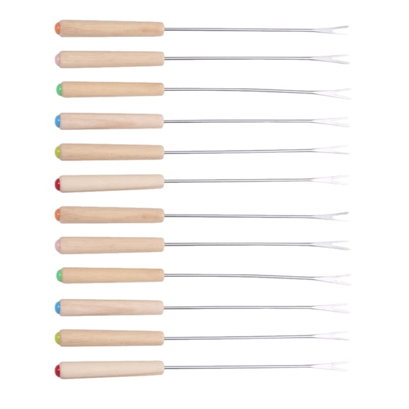CTIRCHIU 12-Piece Stainless Steel Fondue Fork Set with Wooden Handles for Cheese, Chocolate, Fruit, and Party Dining Use