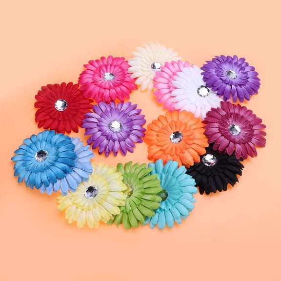 CTIRCHIU 15Pcs Assorted Color Flower Hair Clips Crystal Daisy Pins Hair Decor for Special Occasions