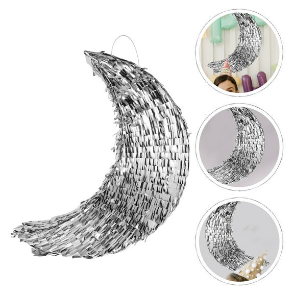 CTIRCHIU 1Pack Moon Pinata for Party Silver Paper Decorative for Birthday Party