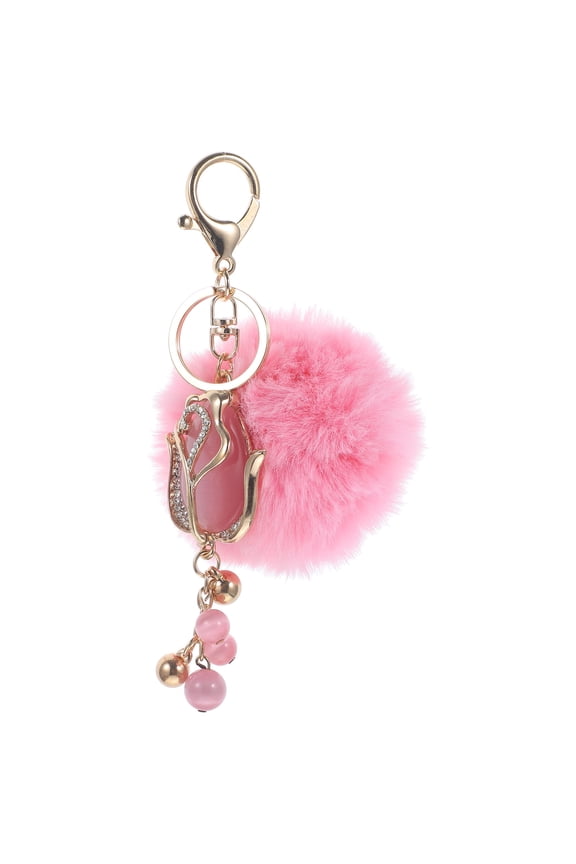 1Pack Pink Pompom Ball Plush Keychain for Girls Cute Phone Accessory 15Cm