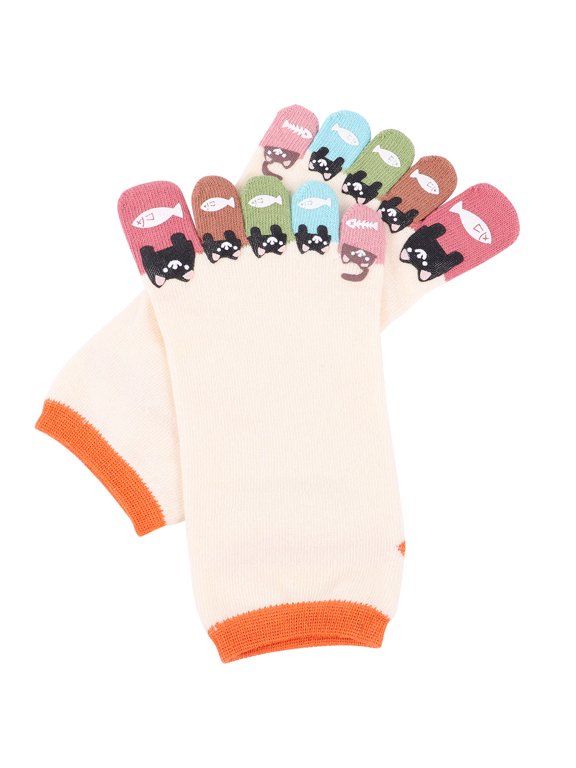 1Pair Five Toes Cotton Socks Breathable Tube Socks with Cute Multi Color Cat Print