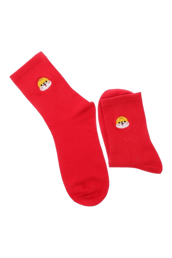 1Pair Red Snake Pattern Socks Cotton Fashionable Midcalf Socks for Winter