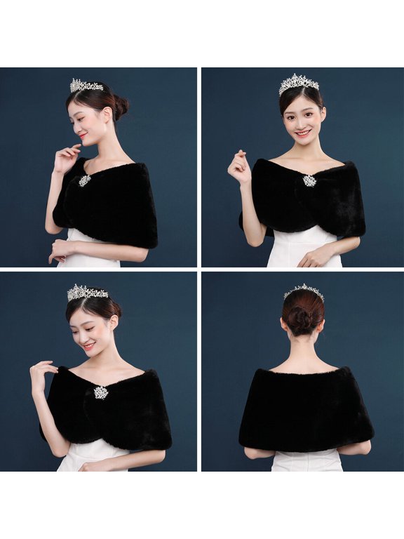 Elegant Bride Shawl Black Plush for Winter and Autumn Weddings