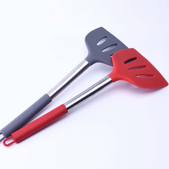 CTIRCHIU Grey Silicone Slotted Turner Spatula with Hanging Hole, Non-Stick Cooking Utensil for Kitchen Use