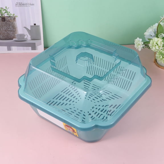 CTIRCHIU 1Pc Kitchen Drain Box Blue PP Material Water Draining Shelf with Lid for Tableware Storage