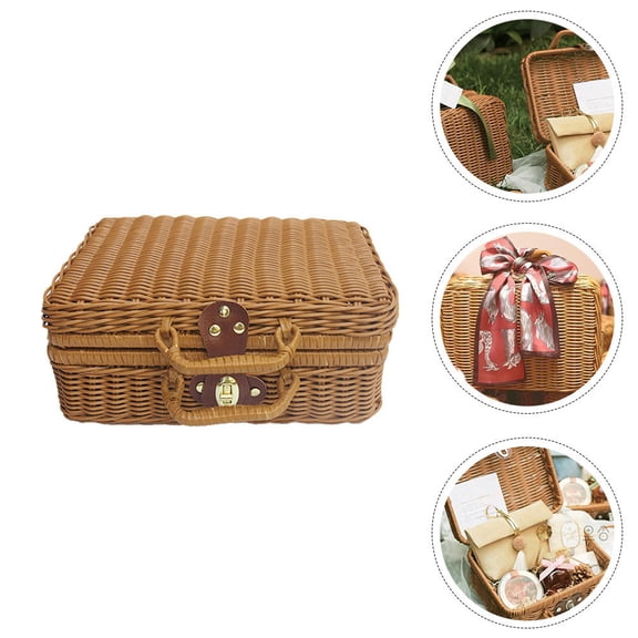CTIRCHIU 1Pc Functional Brown Woven Basket Handheld Box for Convenient Household and Picnic Use