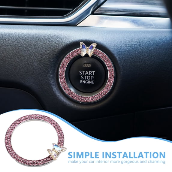 CTIRCHIU 1Pcs Pink Circular Push Start Button Decorative Ring Aesthetic Car Accessories